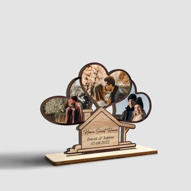 Home Sweet Home, Custom Photo, Name And Date, Wooden Plaque 3 Layers