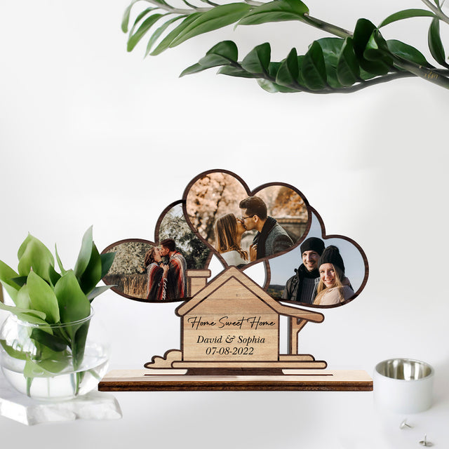 Home Sweet Home, Custom Photo, Name And Date, Wooden Plaque 3 Layers