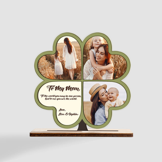 Mom, Custom Photo, Four-leaf clover, Wooden Plaque 3 Layers