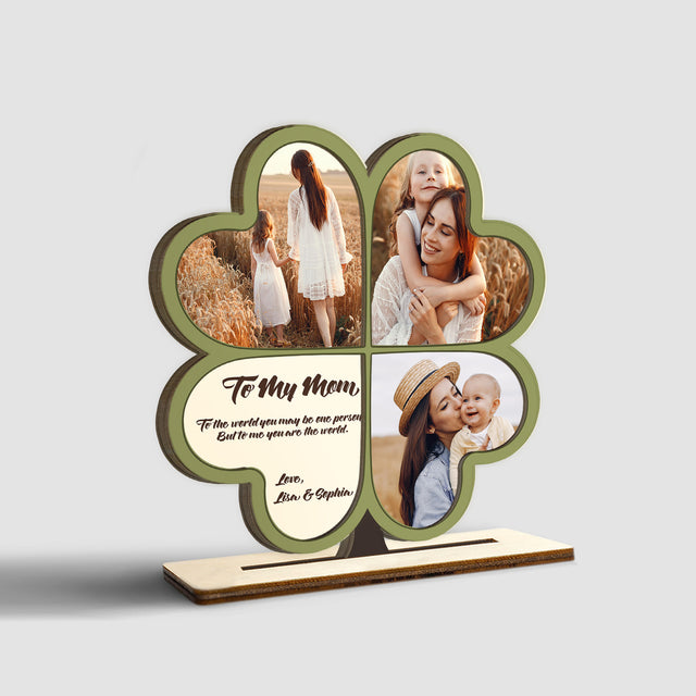 Mom, Custom Photo, Four-leaf clover, Wooden Plaque 3 Layers