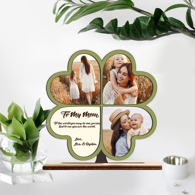 Mom, Custom Photo, Four-leaf clover, Wooden Plaque 3 Layers