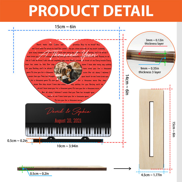 Custom Song Lyric, Personalized Photo, Name And Date, Heart Shape, Wooden Plaque 3 Layers