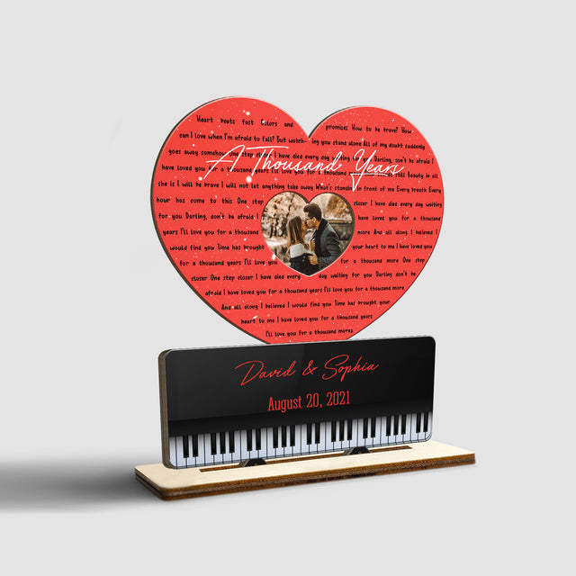 Custom Song Lyric, Personalized Photo, Name And Date, Heart Shape, Wooden Plaque 3 Layers