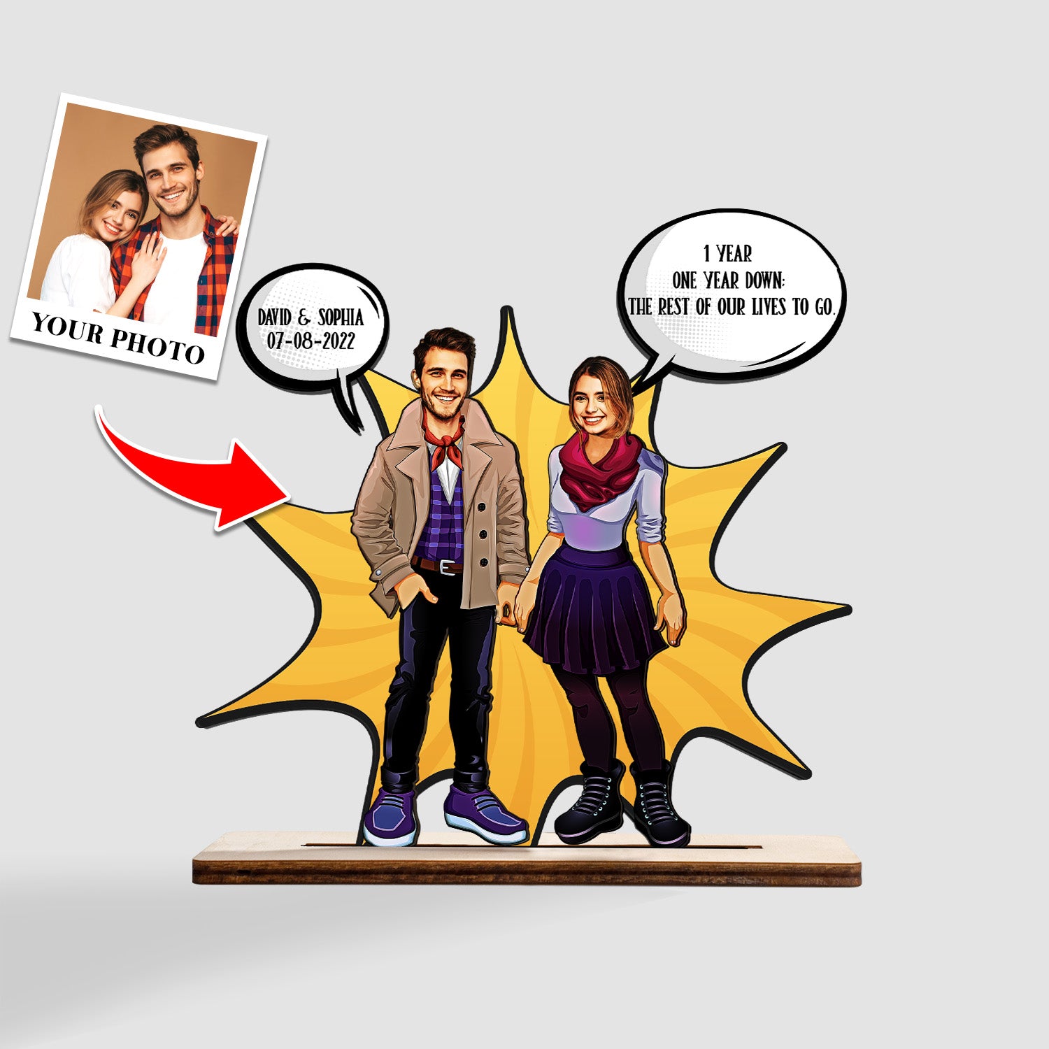 Customizable Portrait From Photo, Personalized Name And Text, Wooden Plaque 3 Layers