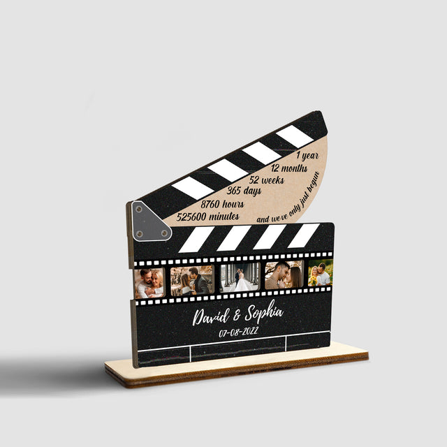 Custom Photo, Clapper Board Shape, Personalized Name, Date And Text, Wooden Plaque 3 Layers