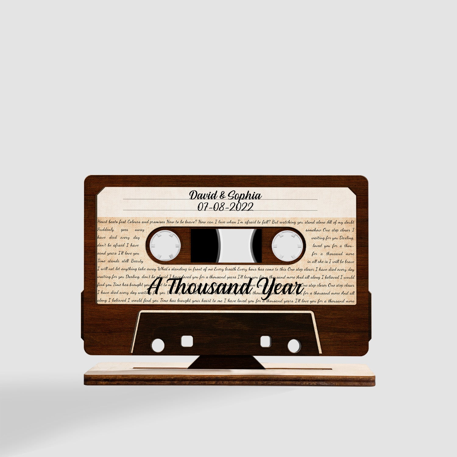 Custom Wooden Plaque 3 Layers, Cassette Tape Shape, Customizable Text