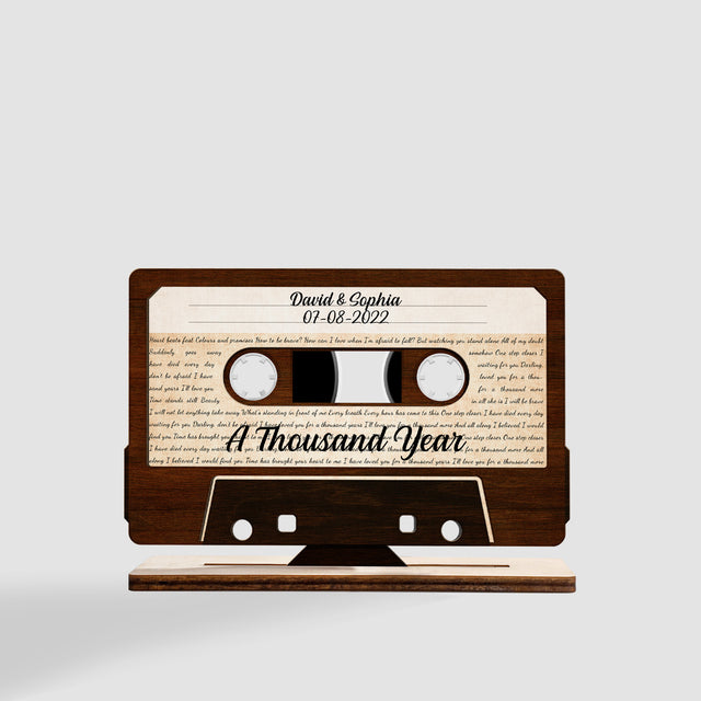 Custom Wooden Plaque 3 Layers, Cassette Tape Shape, Customizable Text
