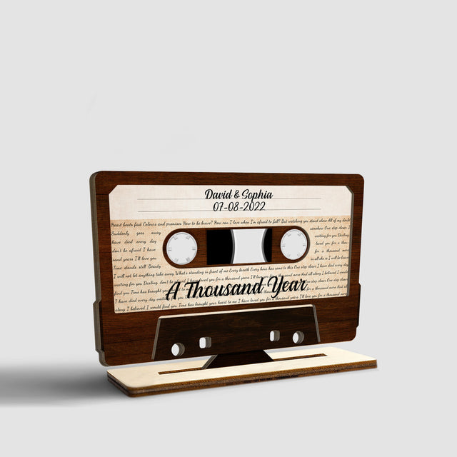 Custom Wooden Plaque 3 Layers, Cassette Tape Shape, Customizable Text