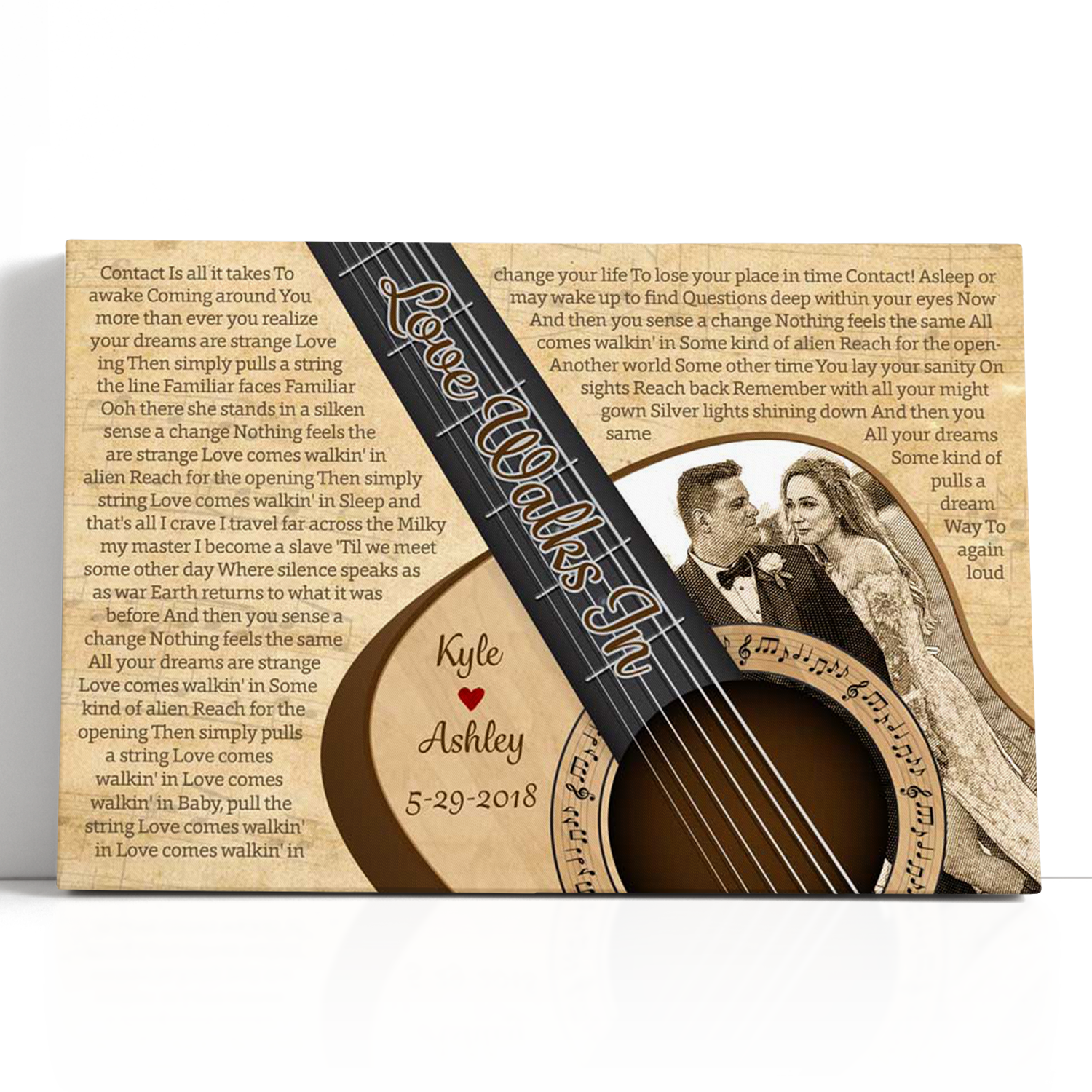 Custom Song Lyrics & Photo, Guitar Wall Art Style