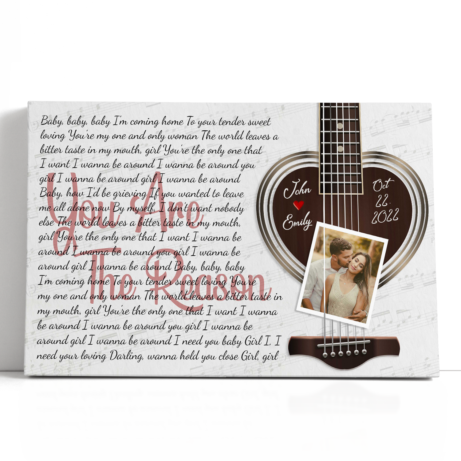 Custom Photo Name Date Heart Guitar Song Lyrics Canvas
