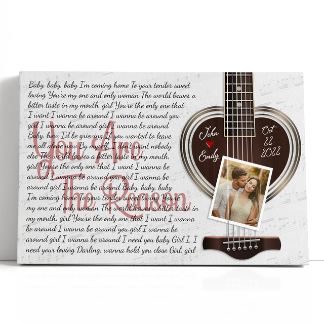 Custom Photo Name Date Heart Guitar Song Lyrics Canvas