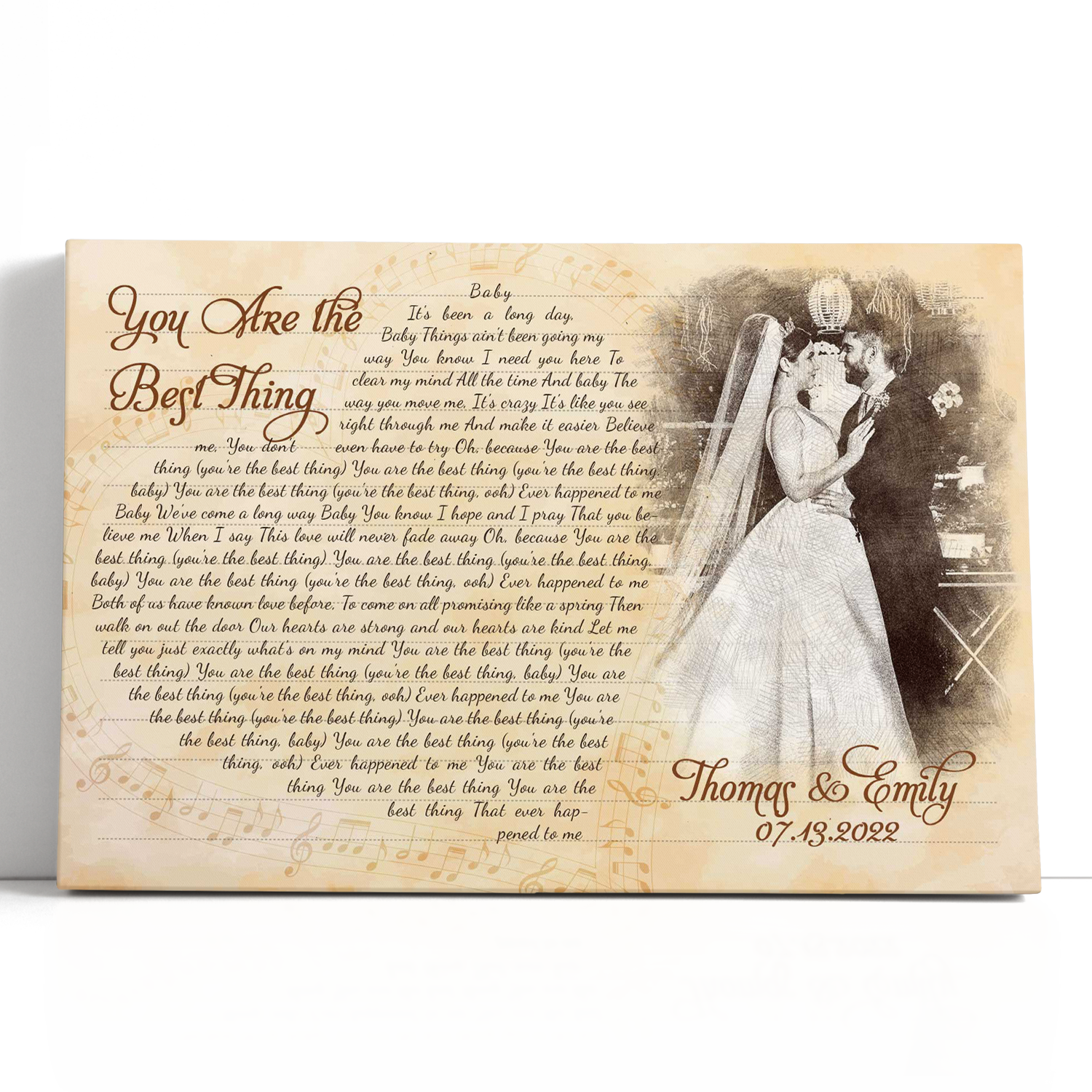 Custom Photo Name Date Heart Song Lyrics Canvas