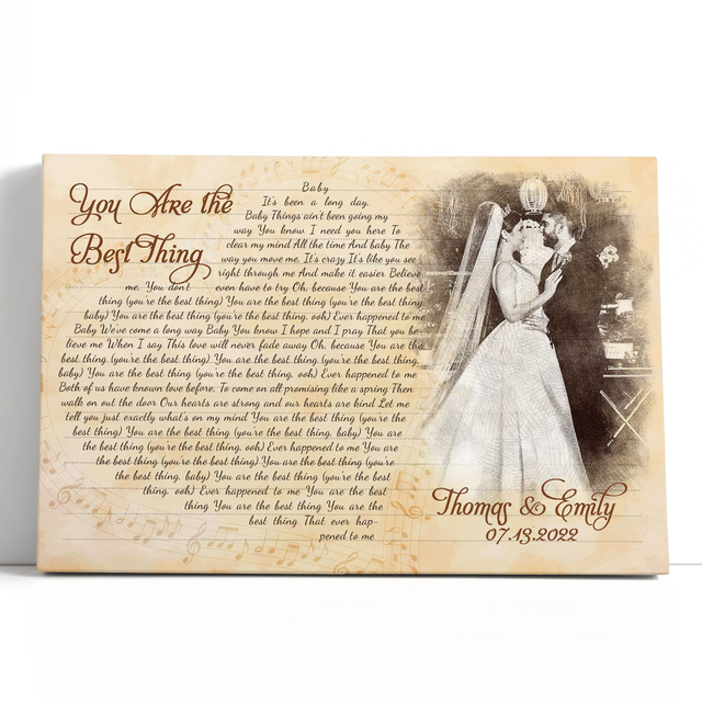 Custom Photo Name Date Heart Song Lyrics Canvas