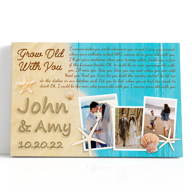 Custom Photo Name Date Beach Love Song Lyrics Canvas