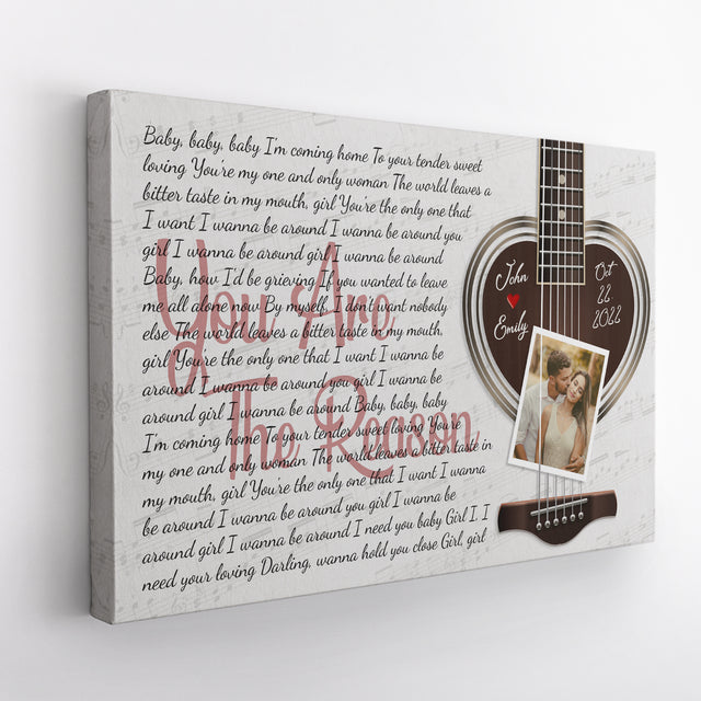 Custom Photo Name Date Heart Guitar Song Lyrics Canvas