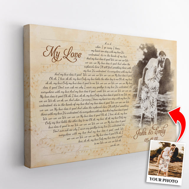 Custom Photo Name Date Heart Song Lyrics Canvas