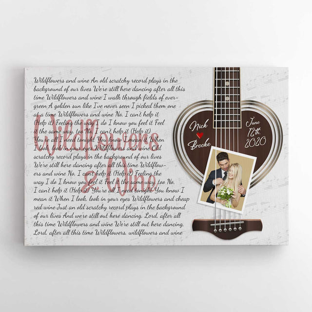 Custom Photo Name Date Heart Guitar Song Lyrics Canvas