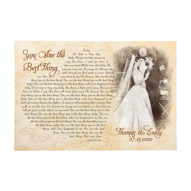 Custom Photo Name Date Heart Song Lyrics Canvas