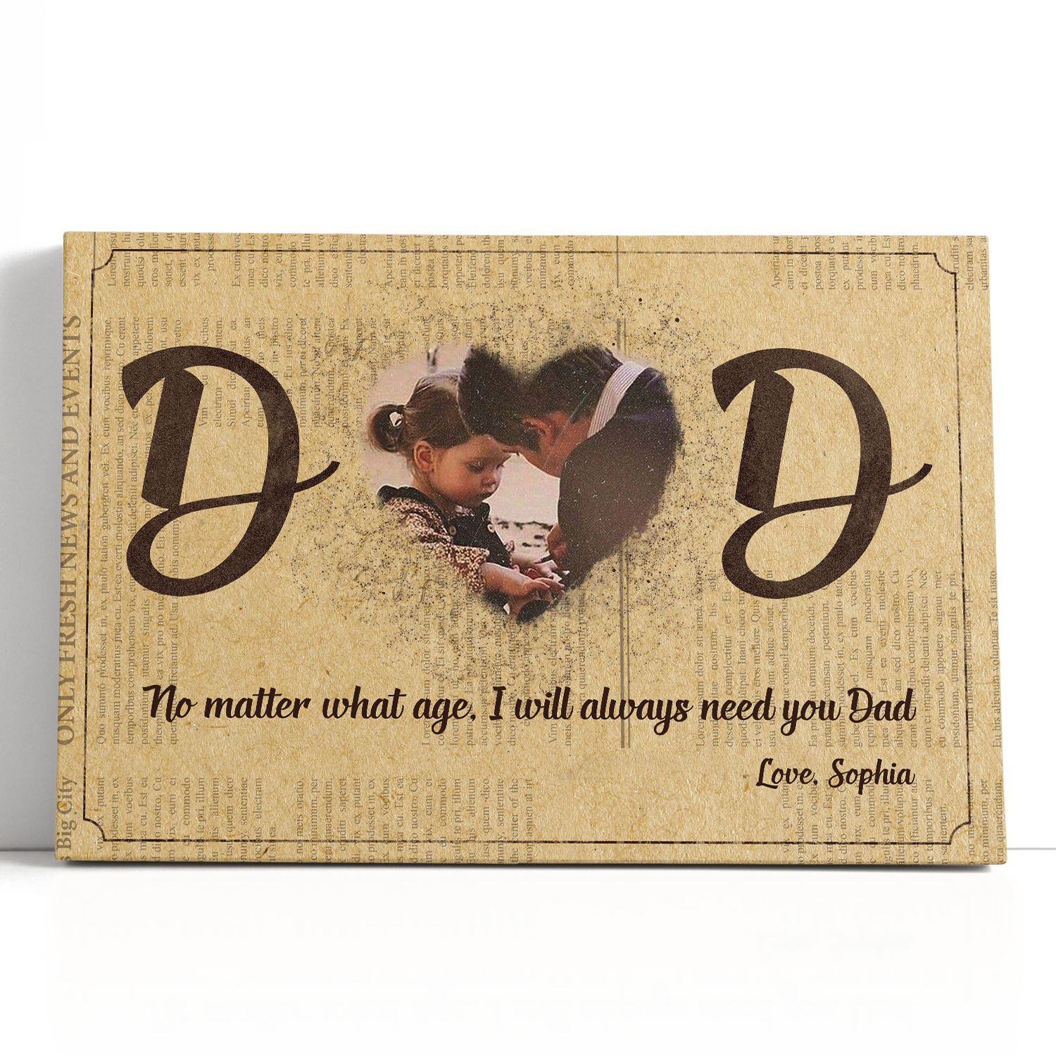 Dad, Custom Photo, Heart Shape, Canvas Wall Art