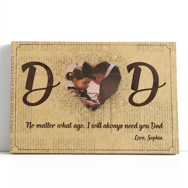 Dad, Custom Photo, Heart Shape, Canvas Wall Art
