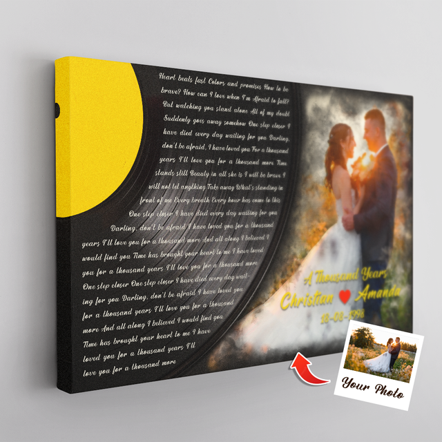 Custom Photo Name Date, Vinyl Record Song Lyrics Canvas