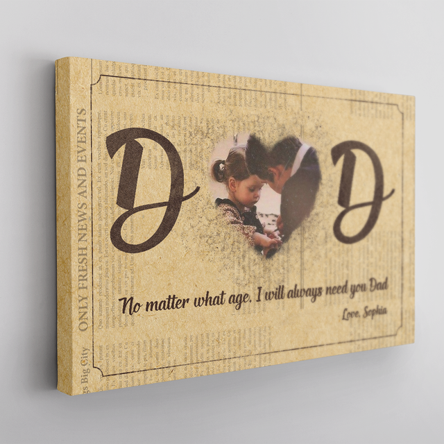 Dad, Custom Photo, Heart Shape, Canvas Wall Art