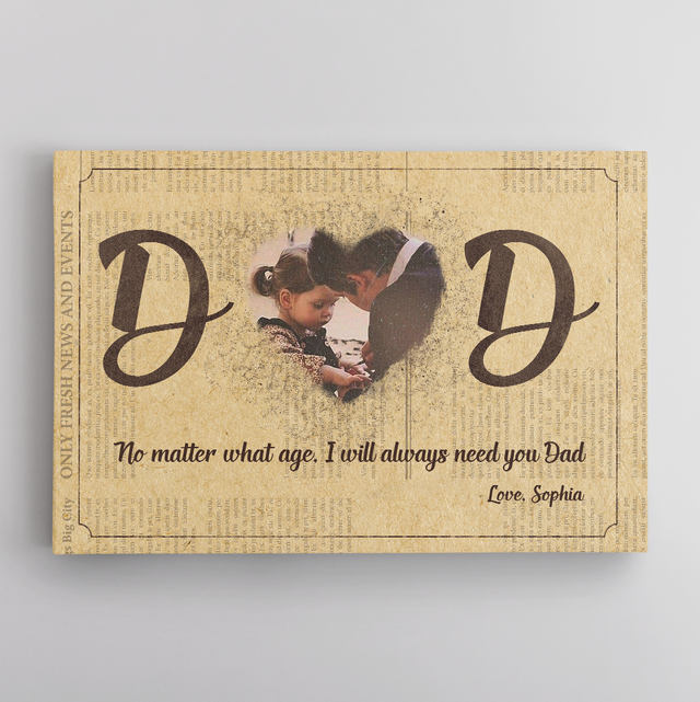 Dad, Custom Photo, Heart Shape, Canvas Wall Art