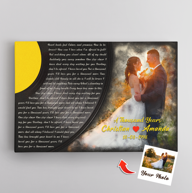 Custom Photo Name Date, Vinyl Record Song Lyrics Canvas