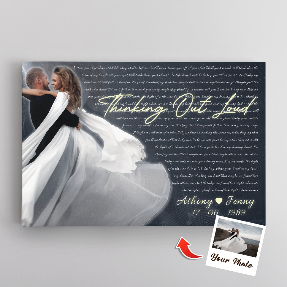 Custom Photo Name Date, Song Lyrics Landscape Canvas