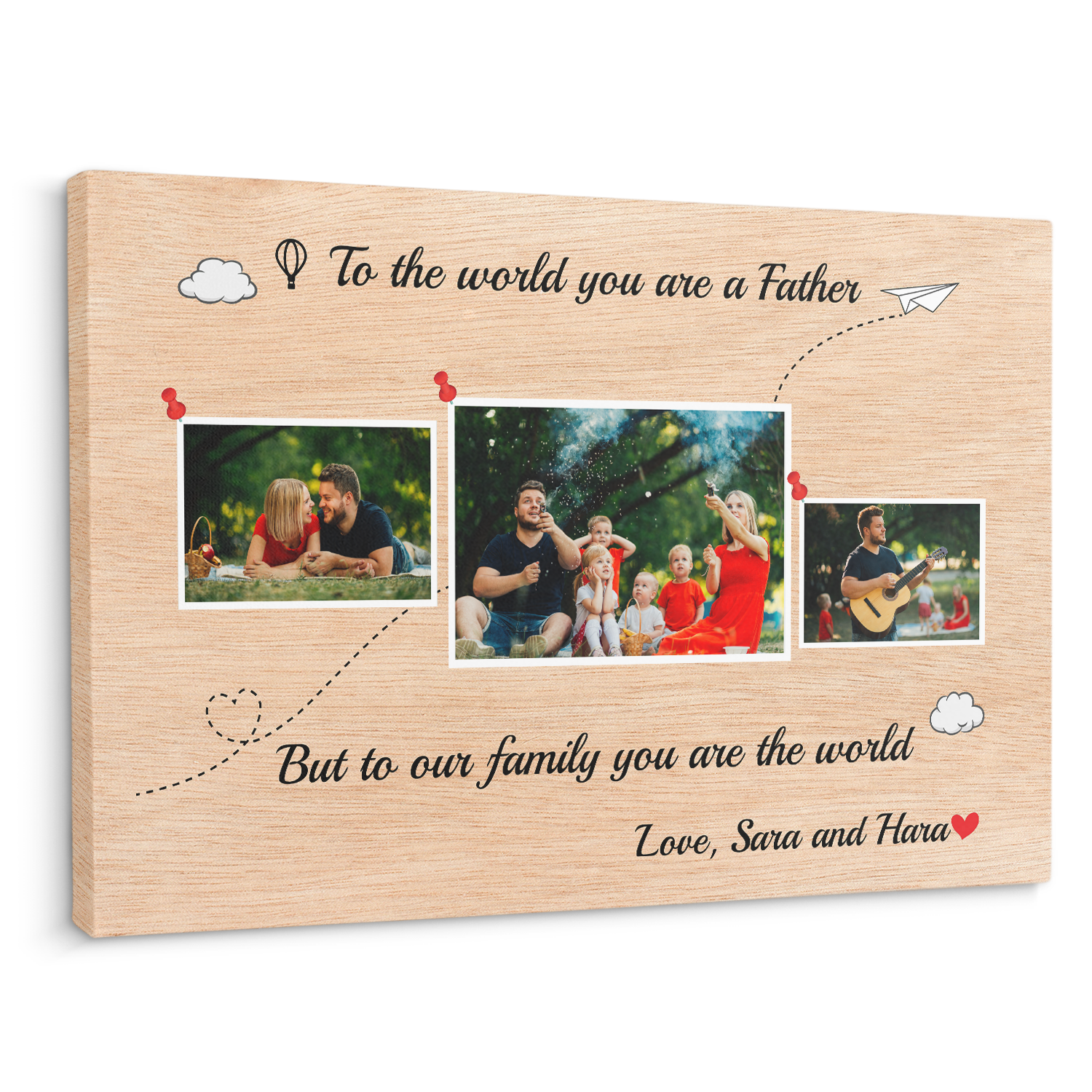 Dad Is The World Custom Photo - Customizable Light Wood Background Canvas