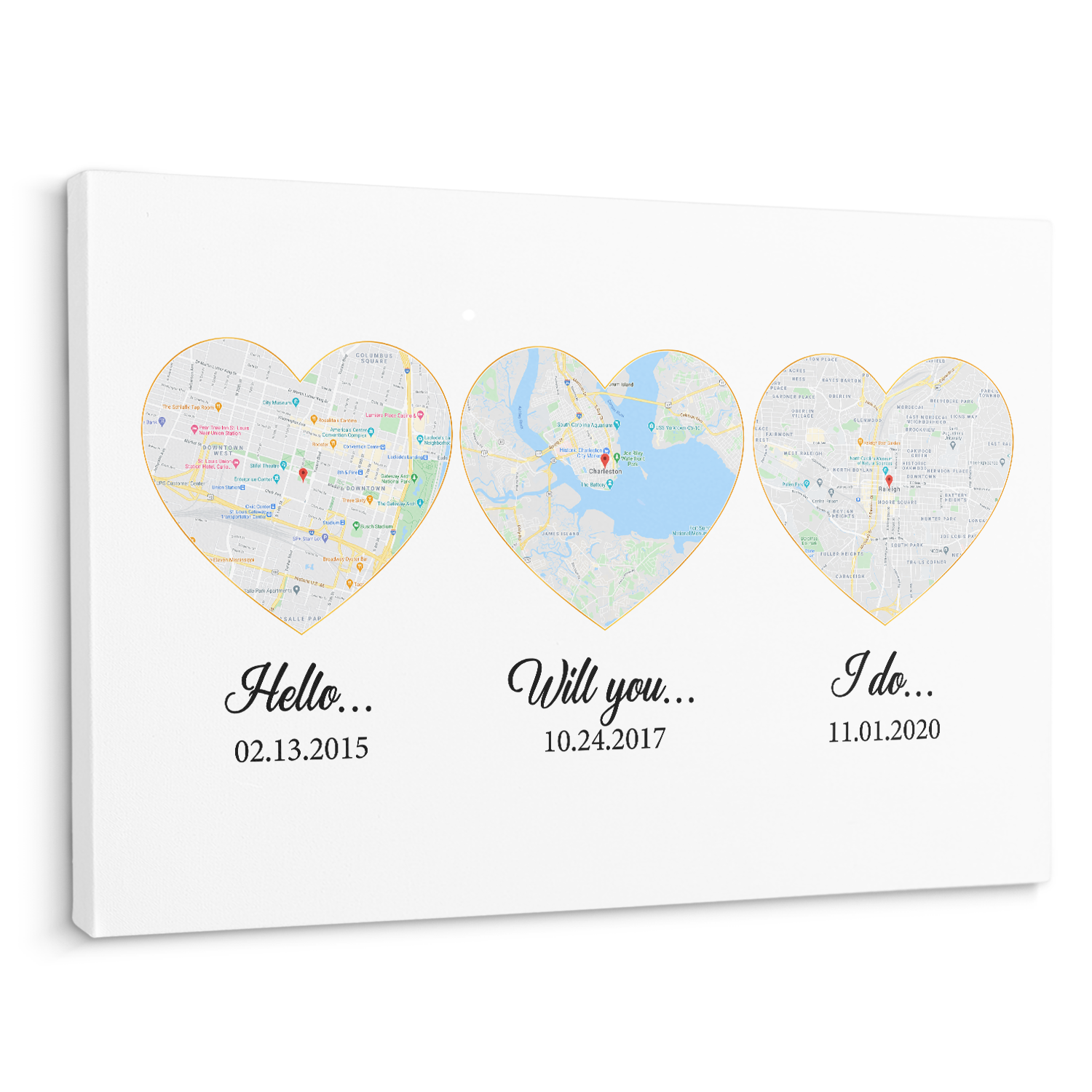 Hello - Will You - I Do Custom Map And Text Heart Art White Background