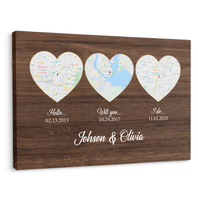 Hello Will You I Do Custom Map Print And Text Wood Background Canvas