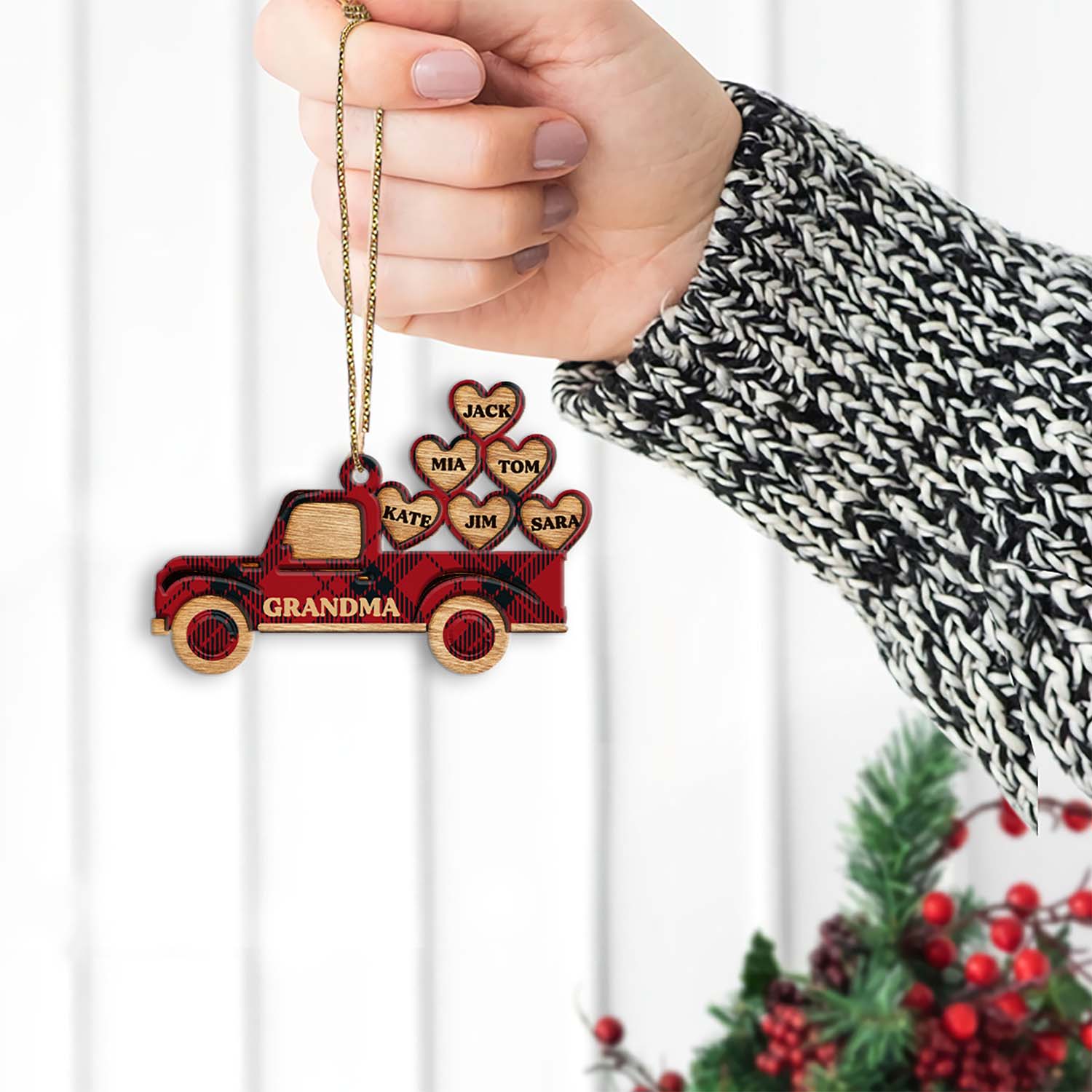 Family Name, Christmas Heart Car, Christmas Shape Ornament