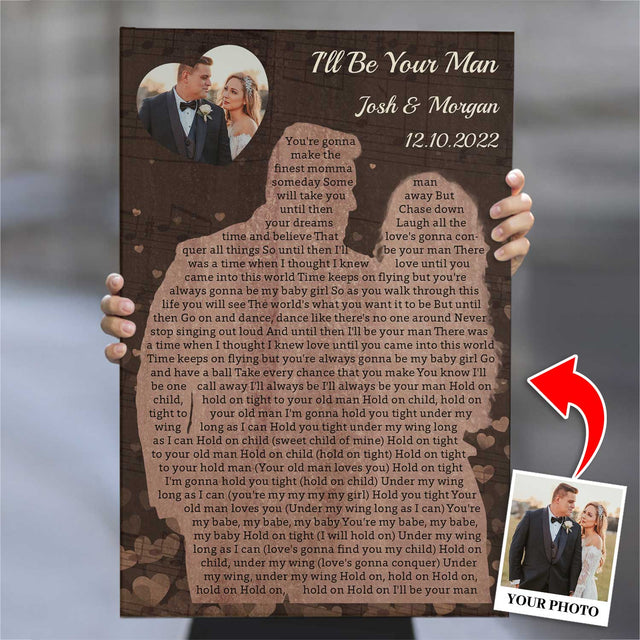 Custom Song Lyrics & Photo, Potrait With Heart Shaped Canvas