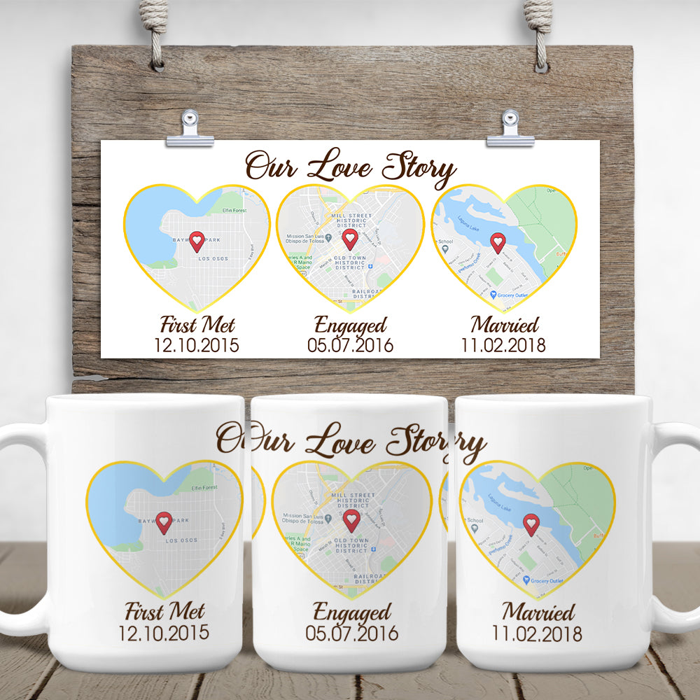 Our Love Story Custom Map Print White Mug