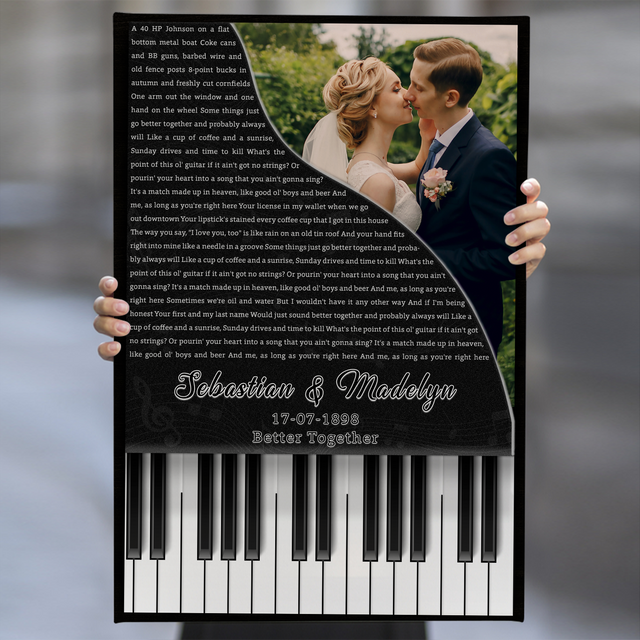 Custom Photo Name Date, Piano Love Song Lyrics Canvas