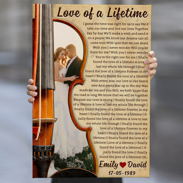 Custom Photo Name Date, Guitar Love Song Lyrics Canvas