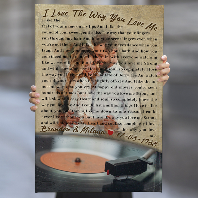 Custom Photo Name Date, Love Song Lyrics Canvas