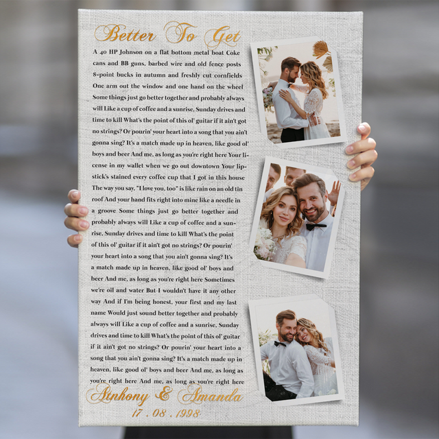 Custom Photo Name Date, Song Lyrics Portrait Canvas