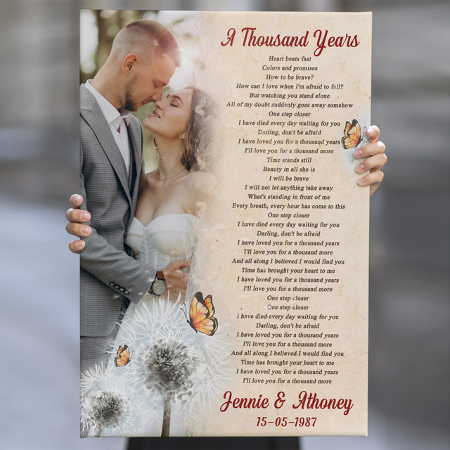 Custom Photo Name Date, Butterfly Flower, Song Lyrics Canvas