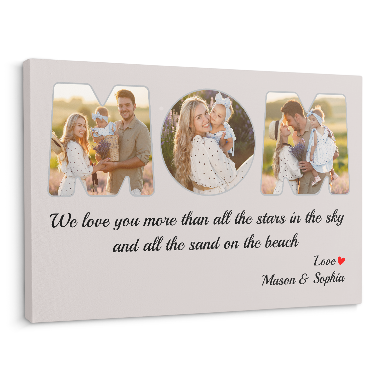 Mom Custom Photo - Customizable Light Grey Background Canvas