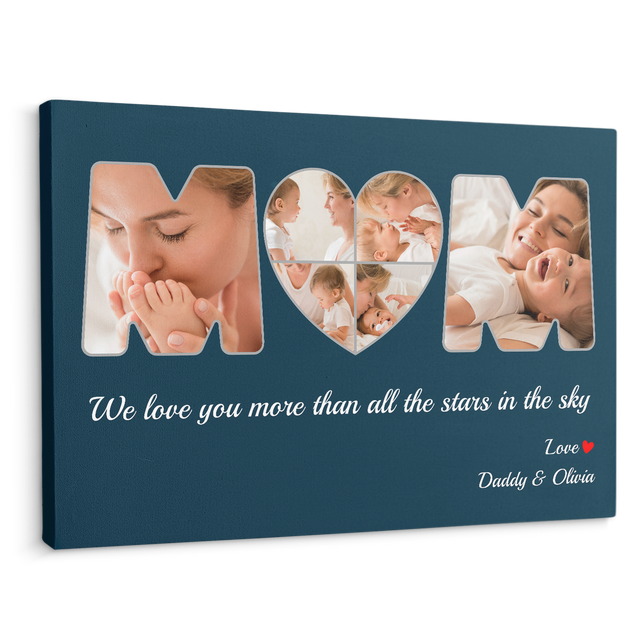Mom Custom Photo Collage, 6 Pictures, Customizable Name And Text Blue Whale Background Canvas Wall Art
