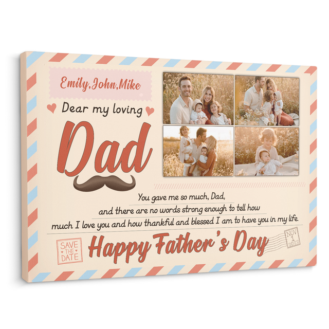Dad, Happy Father Day, Custom Photo, Canvas Wall Art