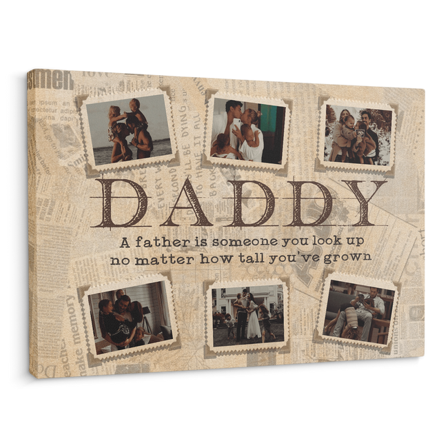 Daddy, Custom Photo, Postage Stamp Shape, Canvas Wall Art