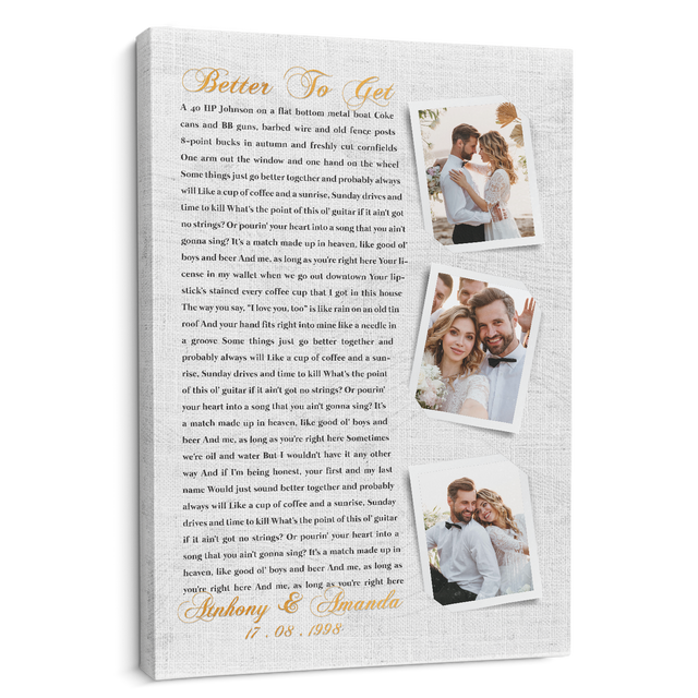 Custom Photo Name Date, Song Lyrics Portrait Canvas