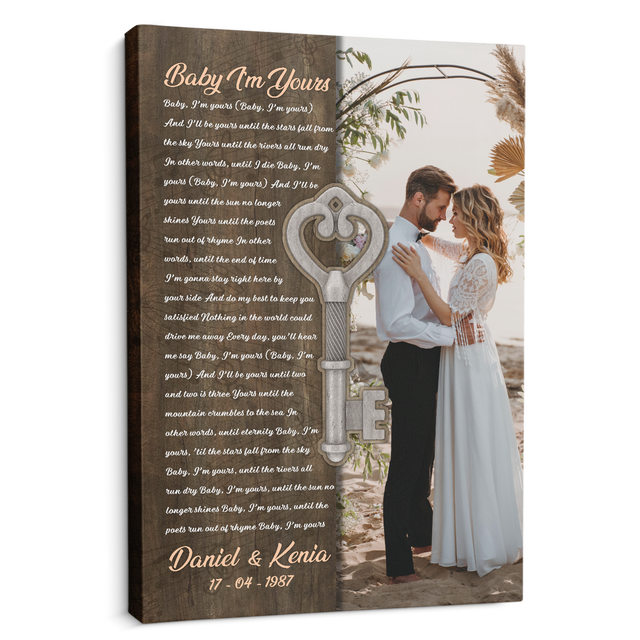 Custom Photo Name Date, Song Lyrics Brown Portrait Canvas