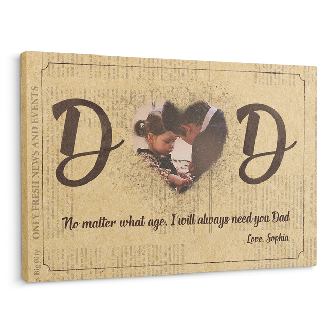 Dad, Custom Photo, Heart Shape, Canvas Wall Art