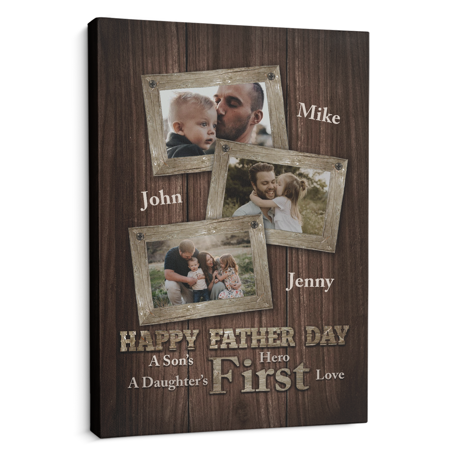 A Son's First Hero A Daughter's First Love, Custom Photo, Canvas Art Print