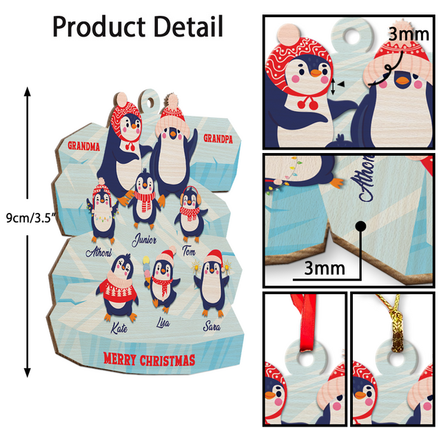 Family Name, Christmas Penguins, Grandpa & Grandma, Christmas Shape Ornament 2 Sides
