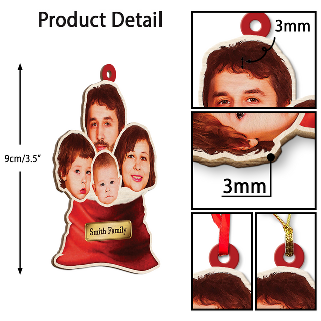 Face From Photo, Family Name, Christmas Gift, Christmas Shape Ornament 2 Sides